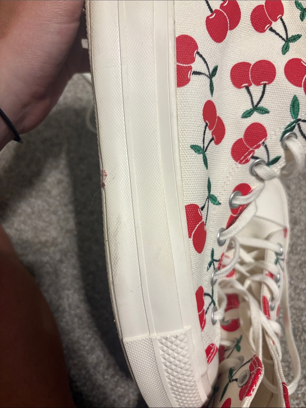 Converse High-Top Canvas Sneakers in White with Red Cherry Print - Picture 4 of 6